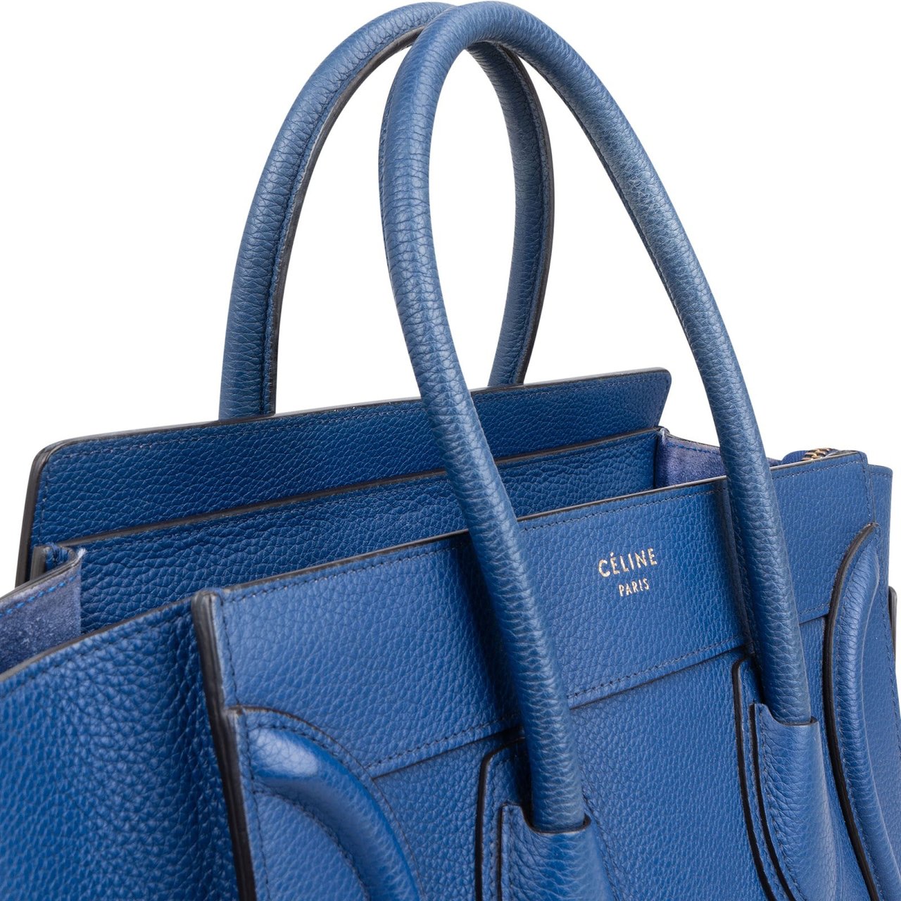 Celine Céline Blue Drummed Calfskin Micro Luggage Handbag Blauw