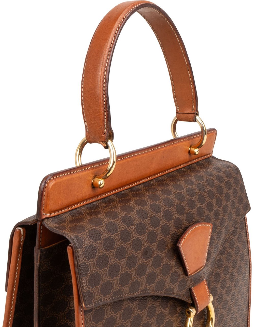 Celine Macadam Monogram Canvas Top Handle Handbag Bruin