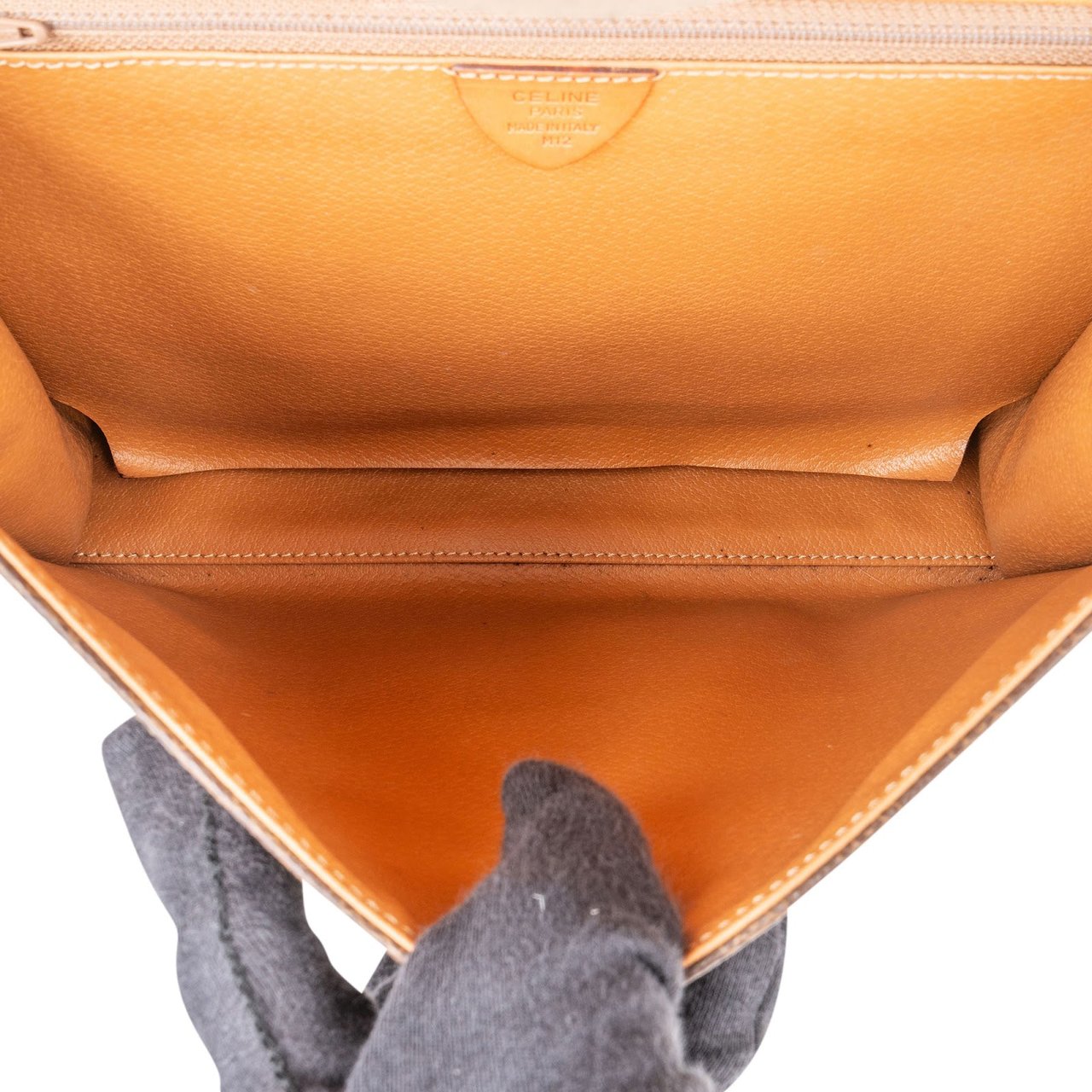 Celine Macadam Monogram Canvas Top Handle Handbag Bruin