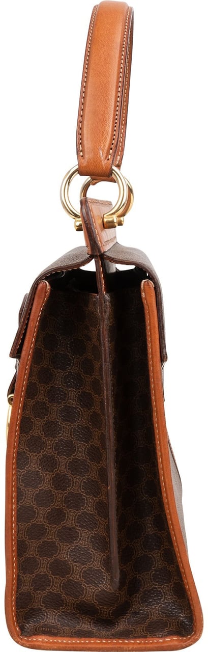 Celine Macadam Monogram Canvas Top Handle Handbag Bruin