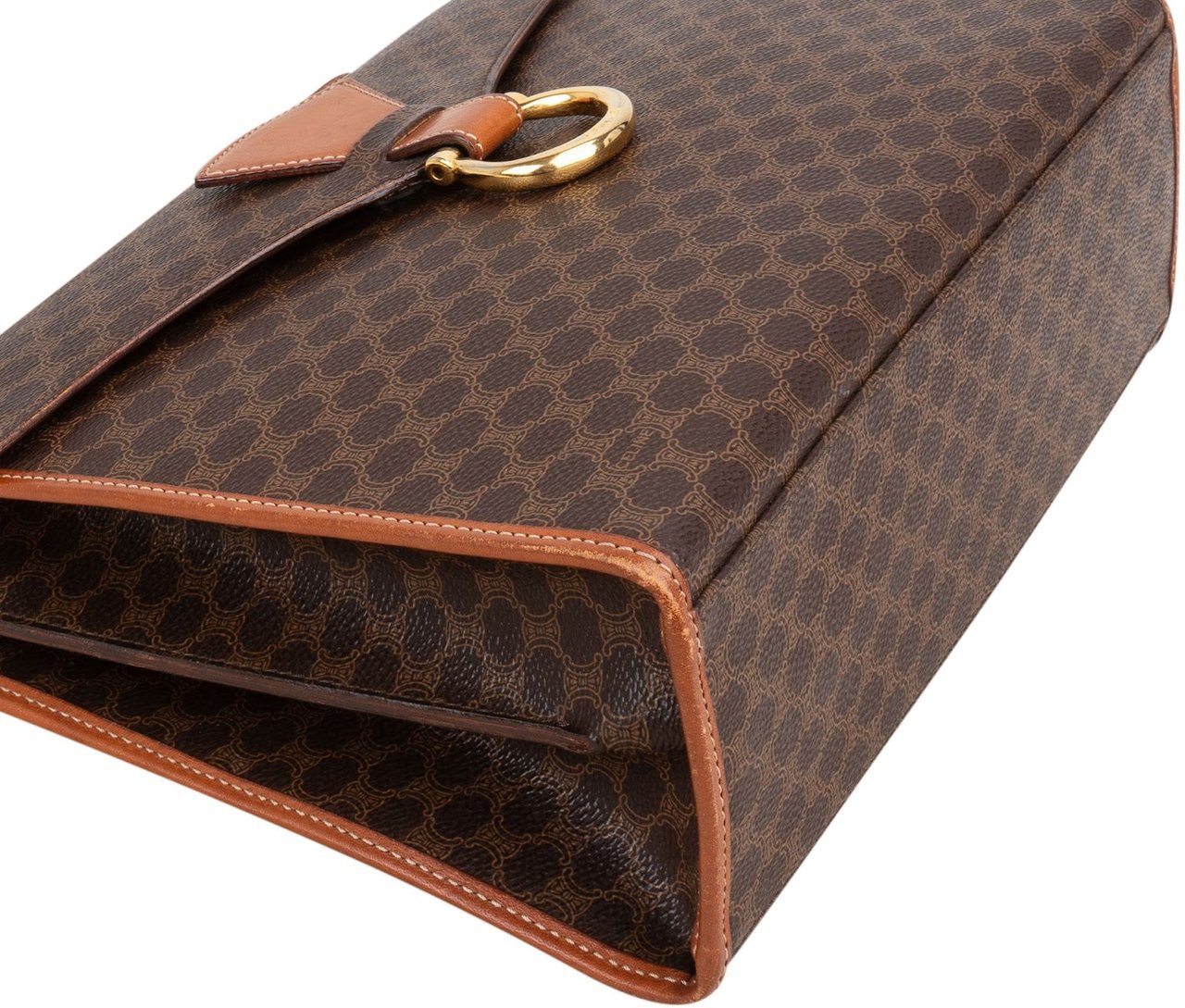 Celine Macadam Monogram Canvas Top Handle Handbag Bruin