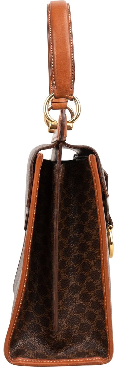 Celine Macadam Monogram Canvas Top Handle Handbag Bruin