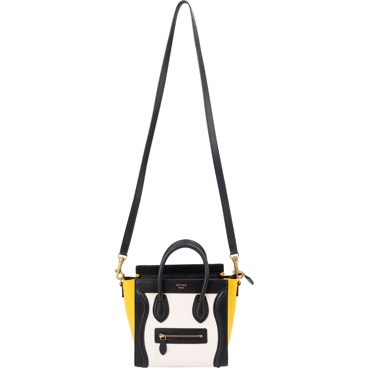 Celine Céline Tricolor Drummed Calfskin Luggage Crossbody Handbag Zwart