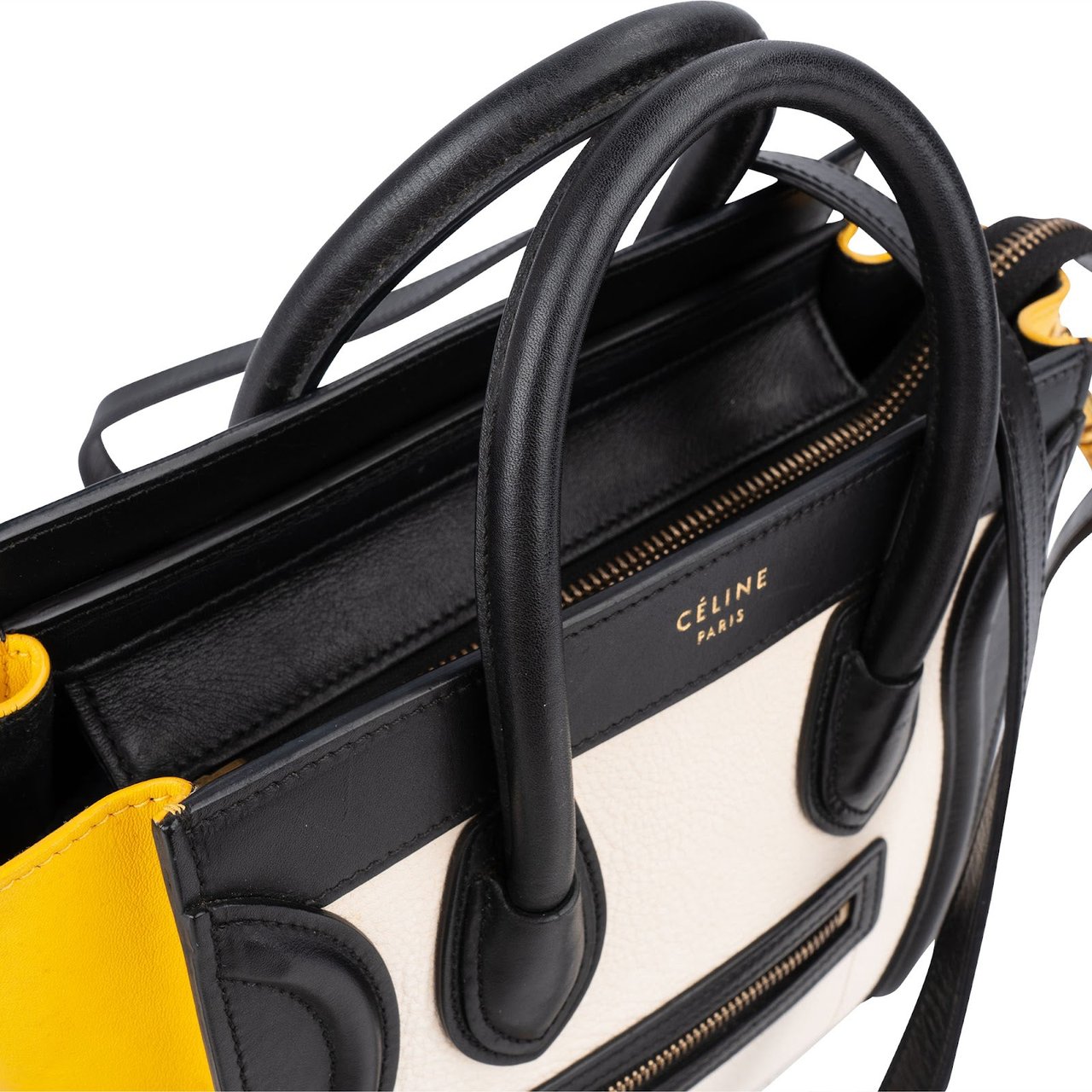 Celine Céline Tricolor Drummed Calfskin Luggage Crossbody Handbag Zwart