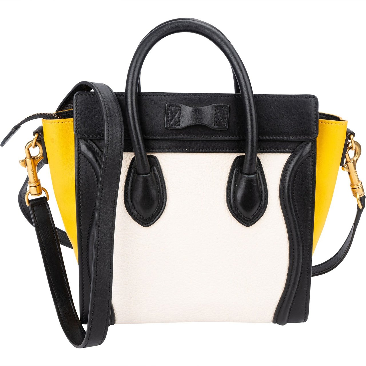 Celine Céline Tricolor Drummed Calfskin Luggage Crossbody Handbag Zwart