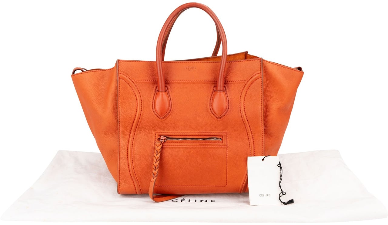 Celine Céline Orange Drummed Calfskin Phantom Handbag Oranje