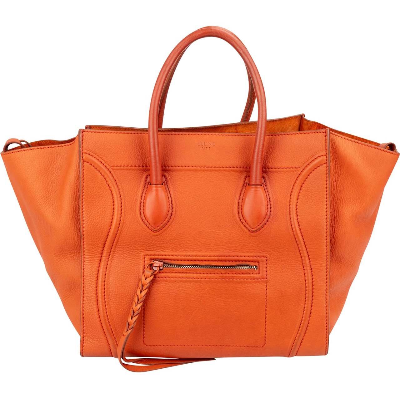 Celine Céline Orange Drummed Calfskin Phantom Handbag Oranje