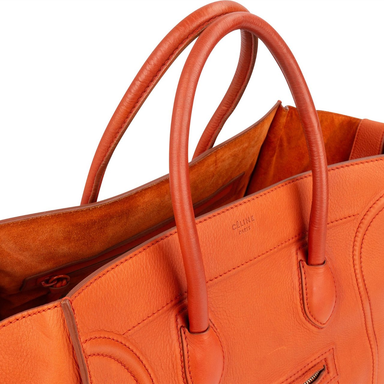Celine Céline Orange Drummed Calfskin Phantom Handbag Oranje