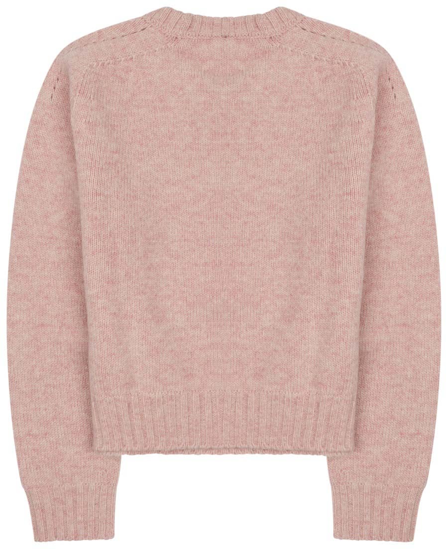 Celine Round Neck Slightly Cropped Wool Sweater Roze