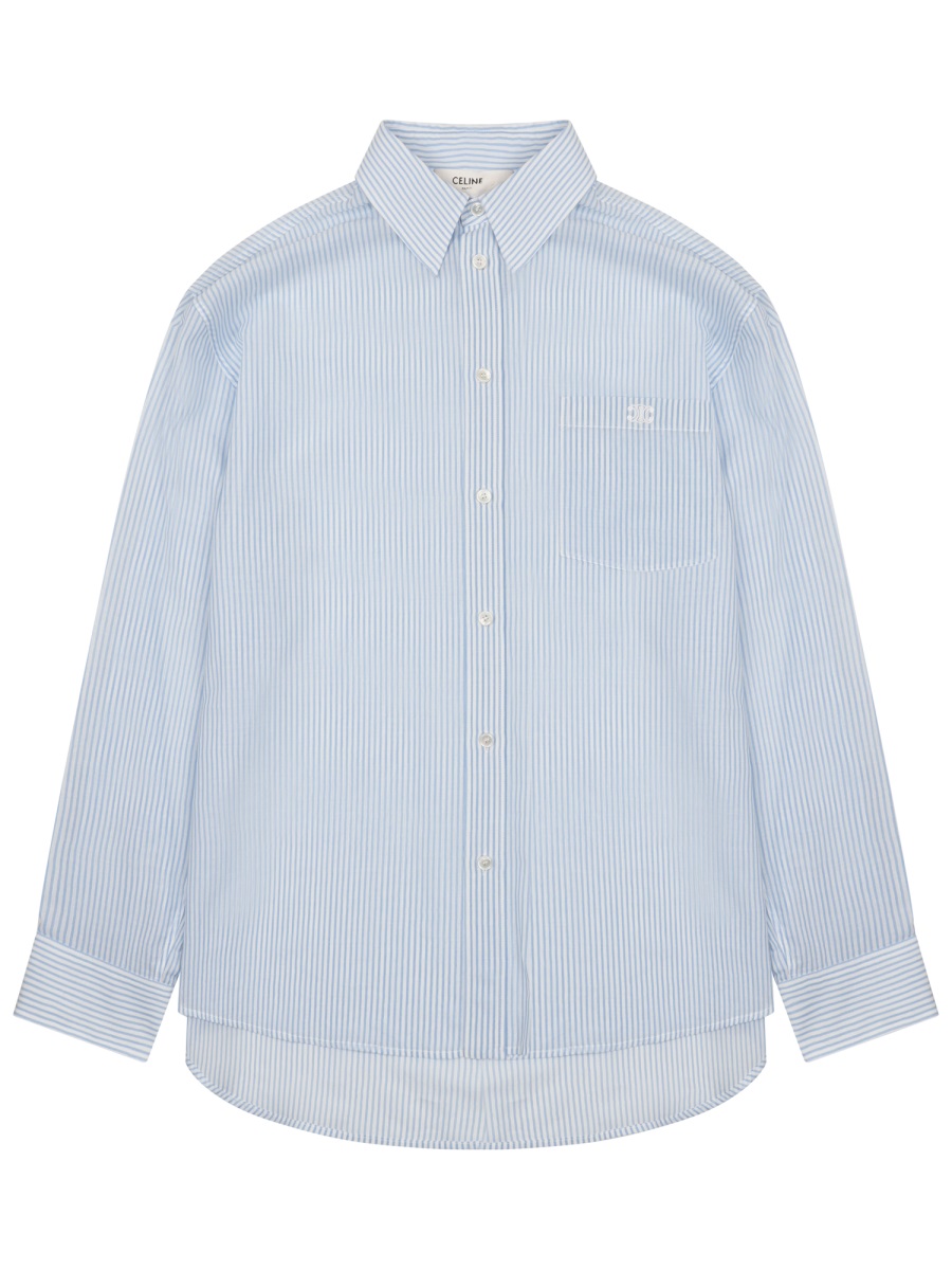 Celine Striped Long-Sleeved Cotton Shirt Blauw