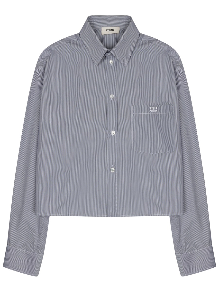 Celine Grey Triomphe Cropped Cotton-Blend Shirt Grijs