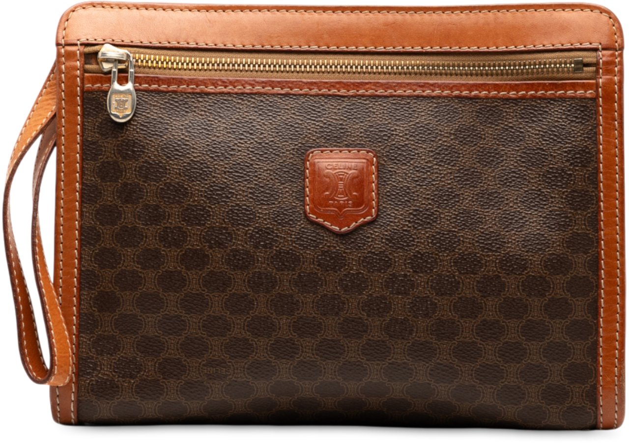 Celine Macadam Coated Canvas Clutch Bruin