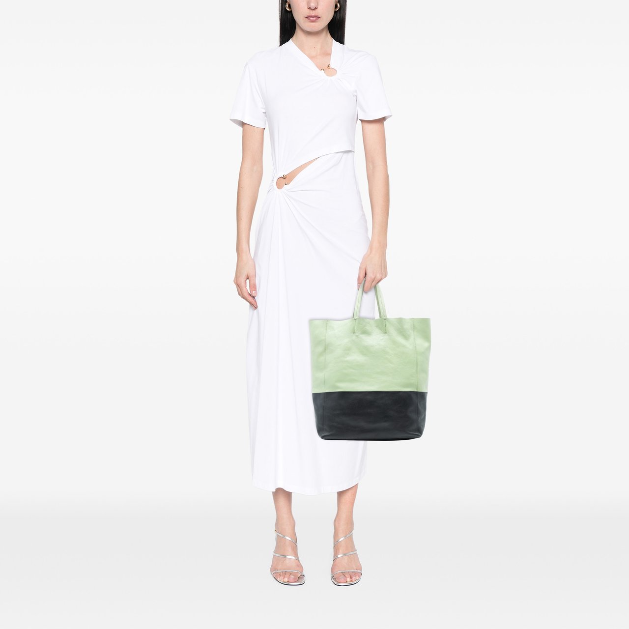 Celine Bicolor Leather Vertical Cabas Tote Groen