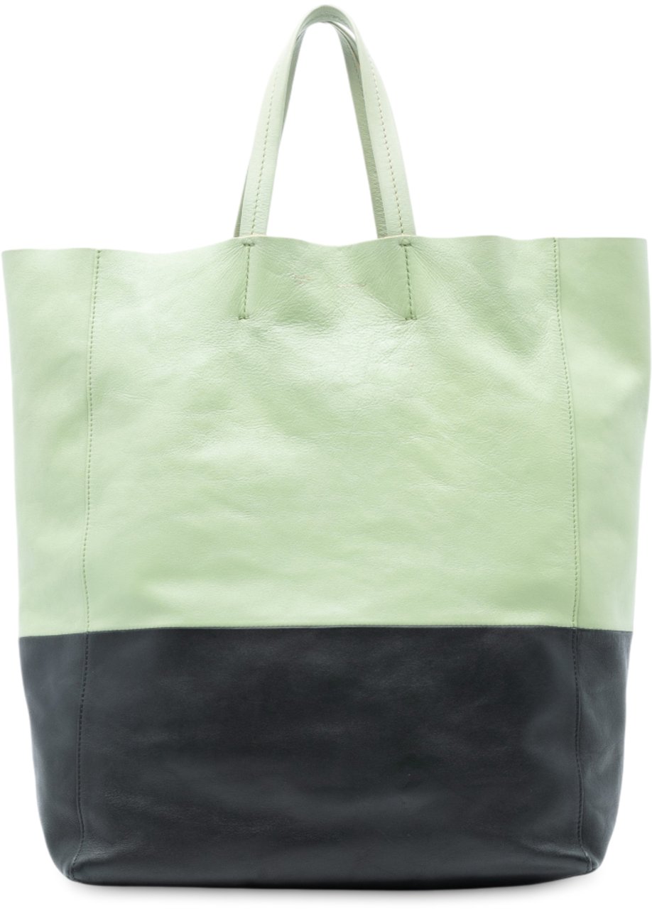 Celine Bicolor Leather Vertical Cabas Tote Groen