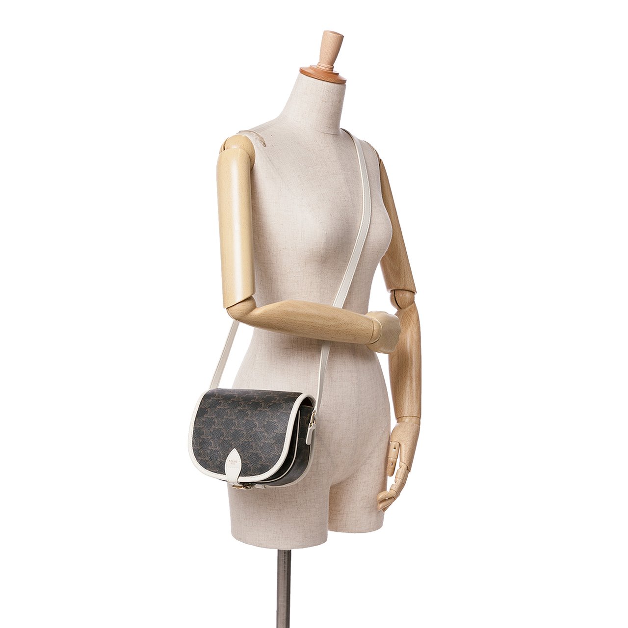 Celine Medium Triomphe Coated Canvas Folco Crossbody Bruin