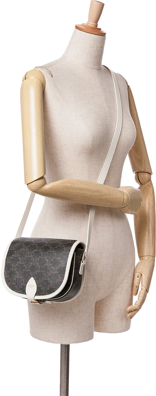 Celine Medium Triomphe Coated Canvas Folco Crossbody Bruin