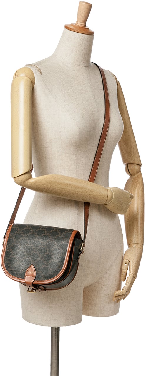 Celine Medium Triomphe Coated Canvas Folco Crossbody Bruin