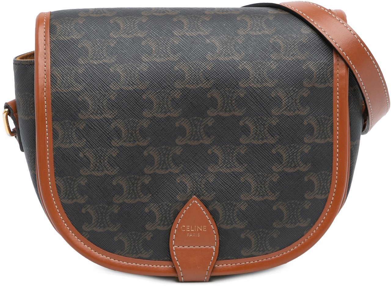 Celine Medium Triomphe Coated Canvas Folco Crossbody Bruin