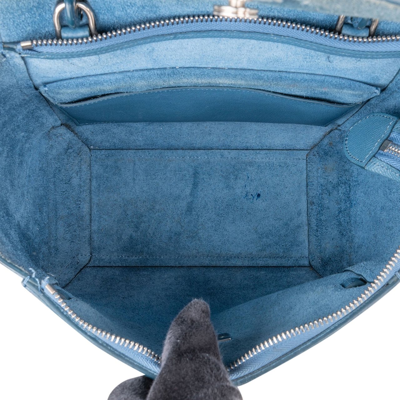 Celine Céline Blue Grained Calfskin Small Belt Handbag Blauw