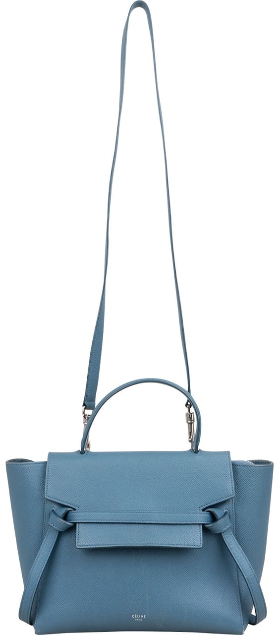 Celine Céline Blue Grained Calfskin Small Belt Handbag Blauw