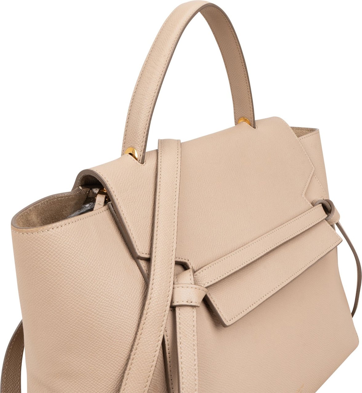Celine Beige Grained Calfskin Belt Handbag Beige
