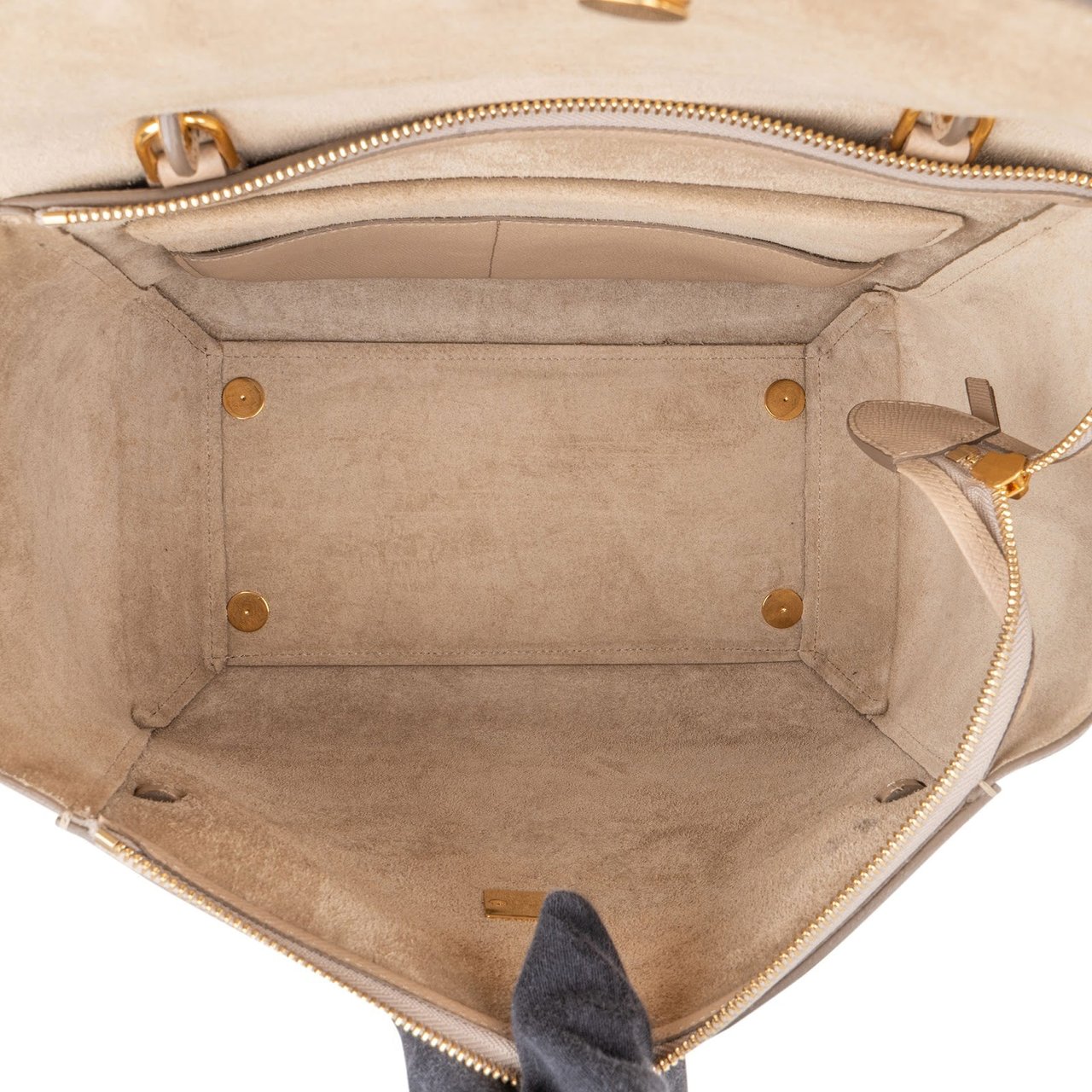 Celine Beige Grained Calfskin Belt Handbag Beige