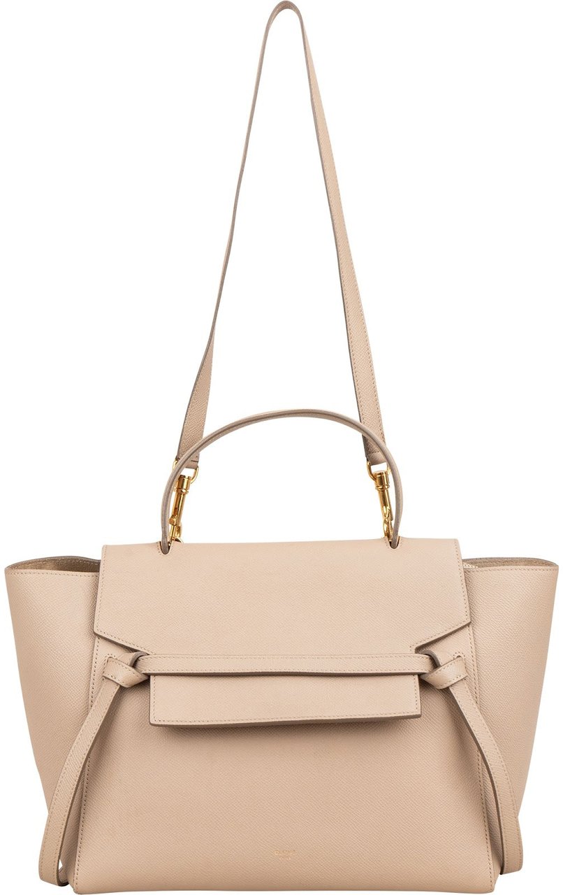 Celine Beige Grained Calfskin Belt Handbag Beige