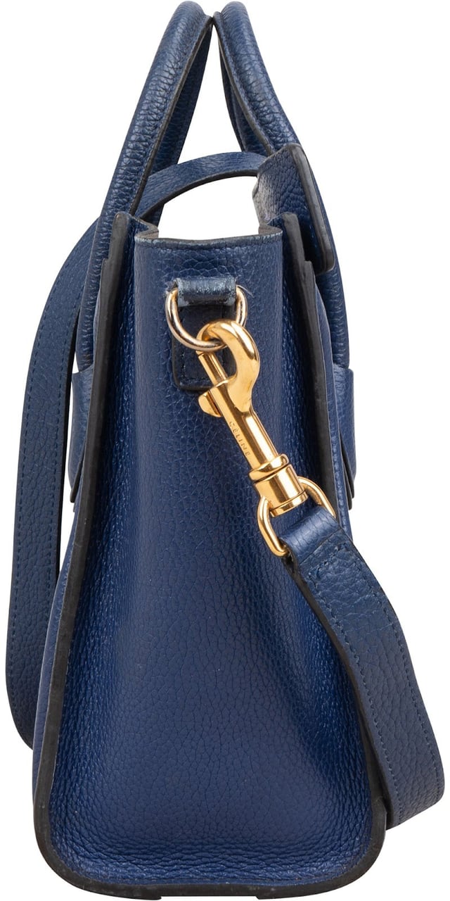 Celine Céline Blue Grained Leather Nano Luggage Crossbody Handbag Blauw