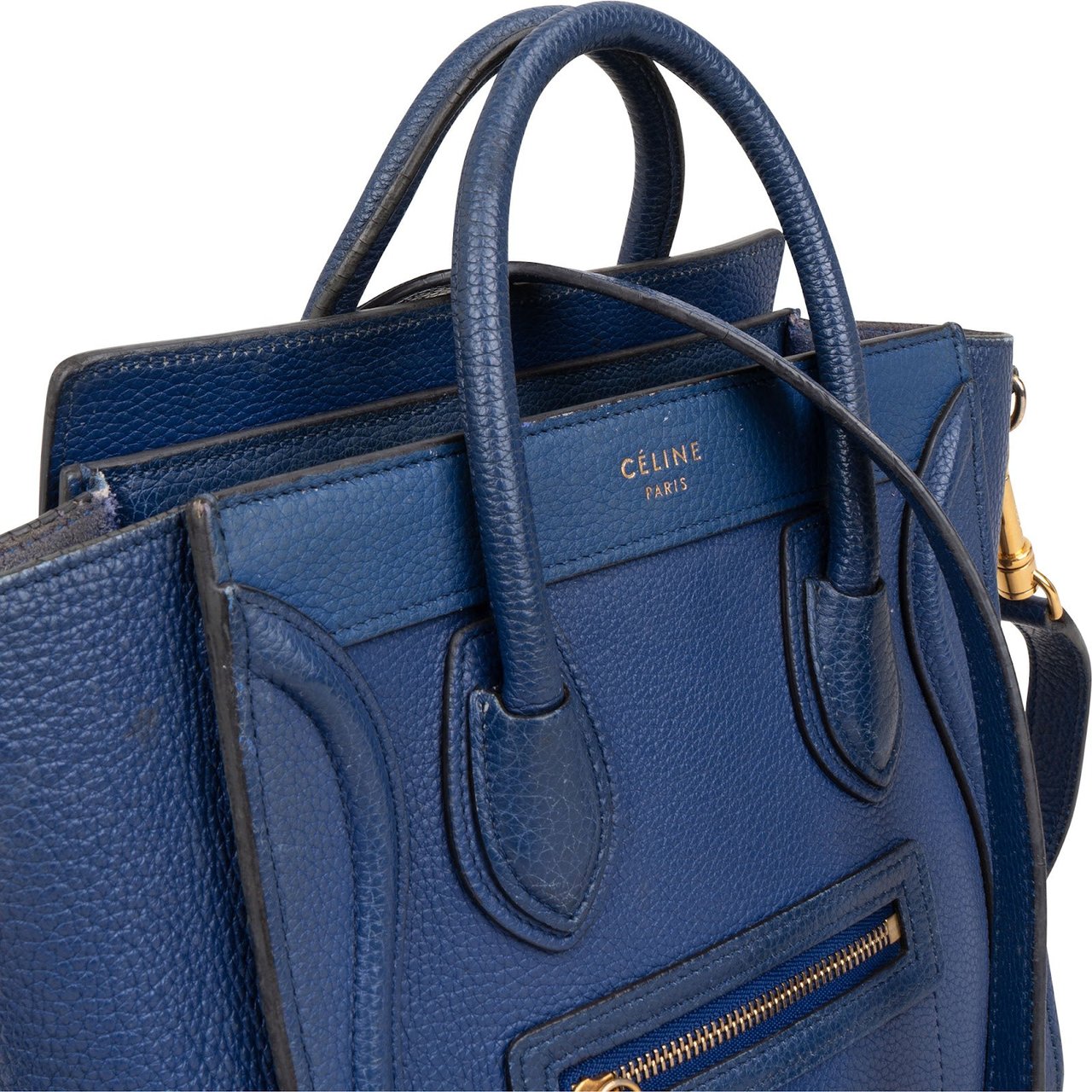 Celine Céline Blue Grained Leather Nano Luggage Crossbody Handbag Blauw