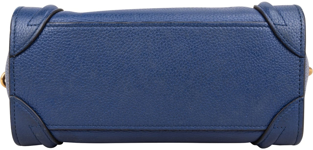 Celine Céline Blue Grained Leather Nano Luggage Crossbody Handbag Blauw