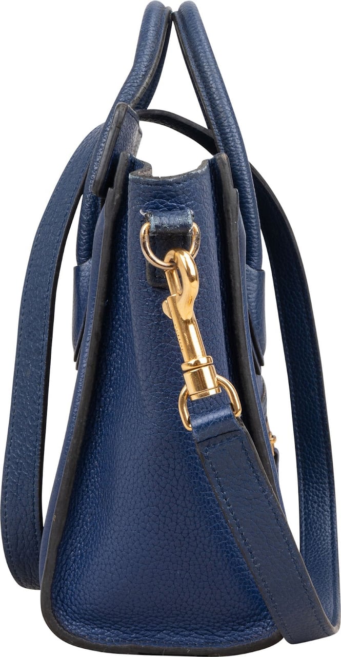 Celine Céline Blue Grained Leather Nano Luggage Crossbody Handbag Blauw