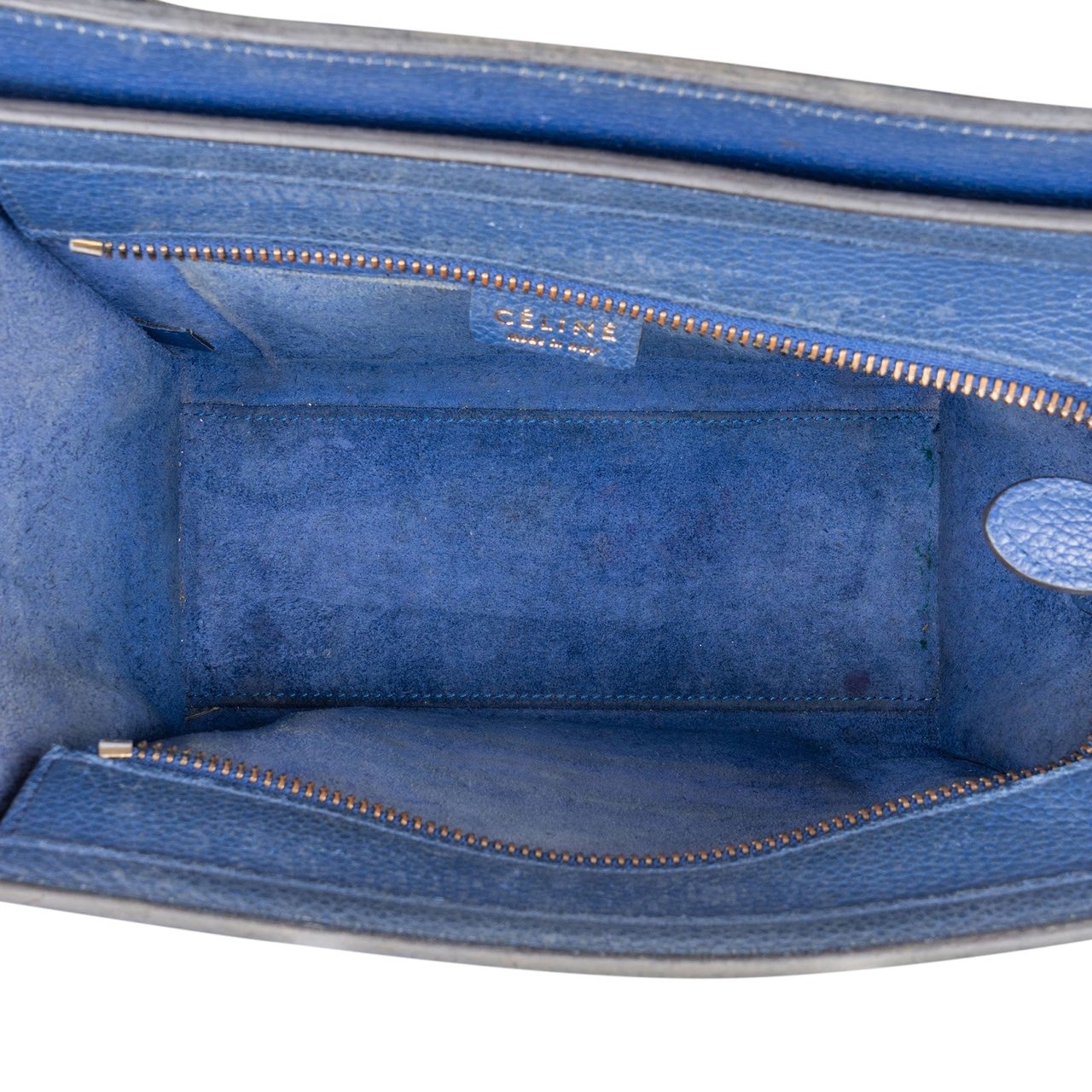 Celine Céline Blue Grained Leather Nano Luggage Crossbody Handbag Blauw