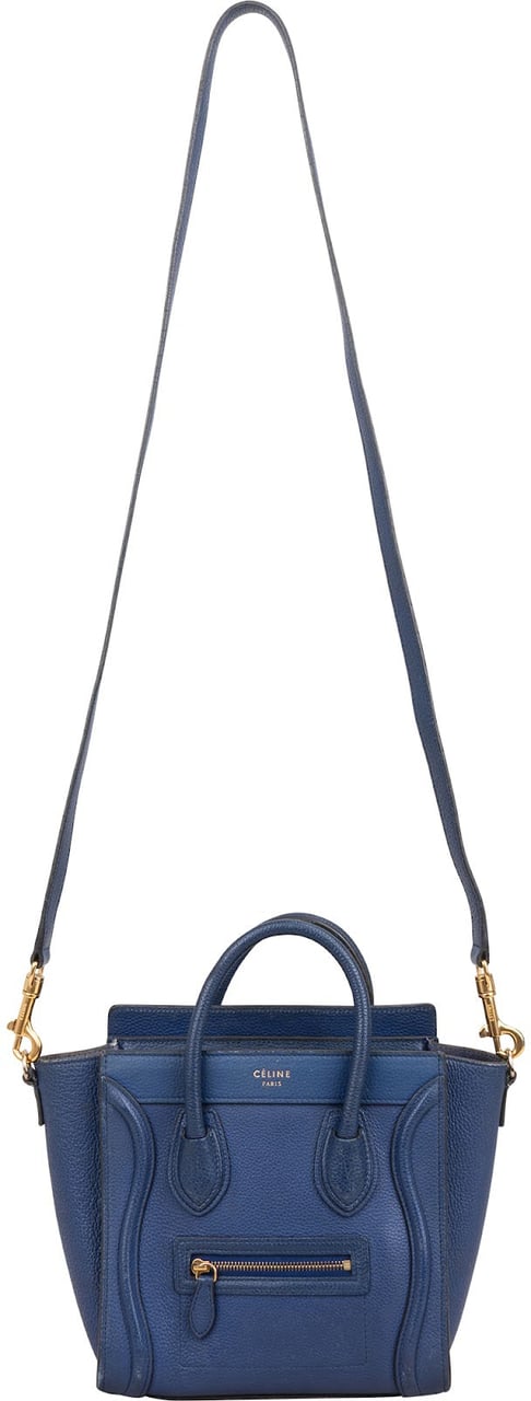 Celine Céline Blue Grained Leather Nano Luggage Crossbody Handbag Blauw