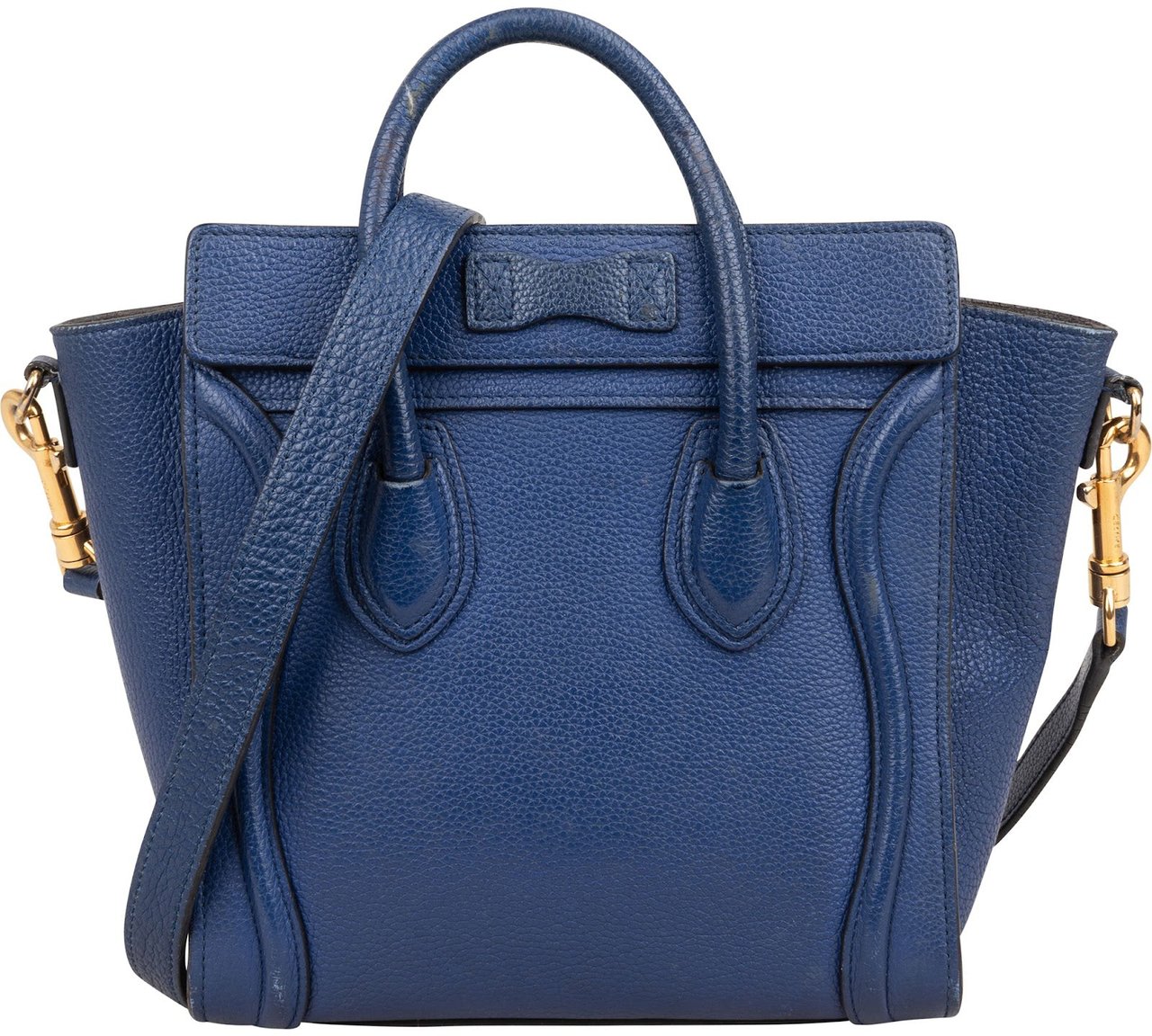 Celine Céline Blue Grained Leather Nano Luggage Crossbody Handbag Blauw