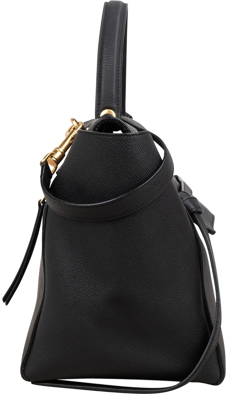 Celine Céline Black Grained Calfskin Belt Handbag Zwart