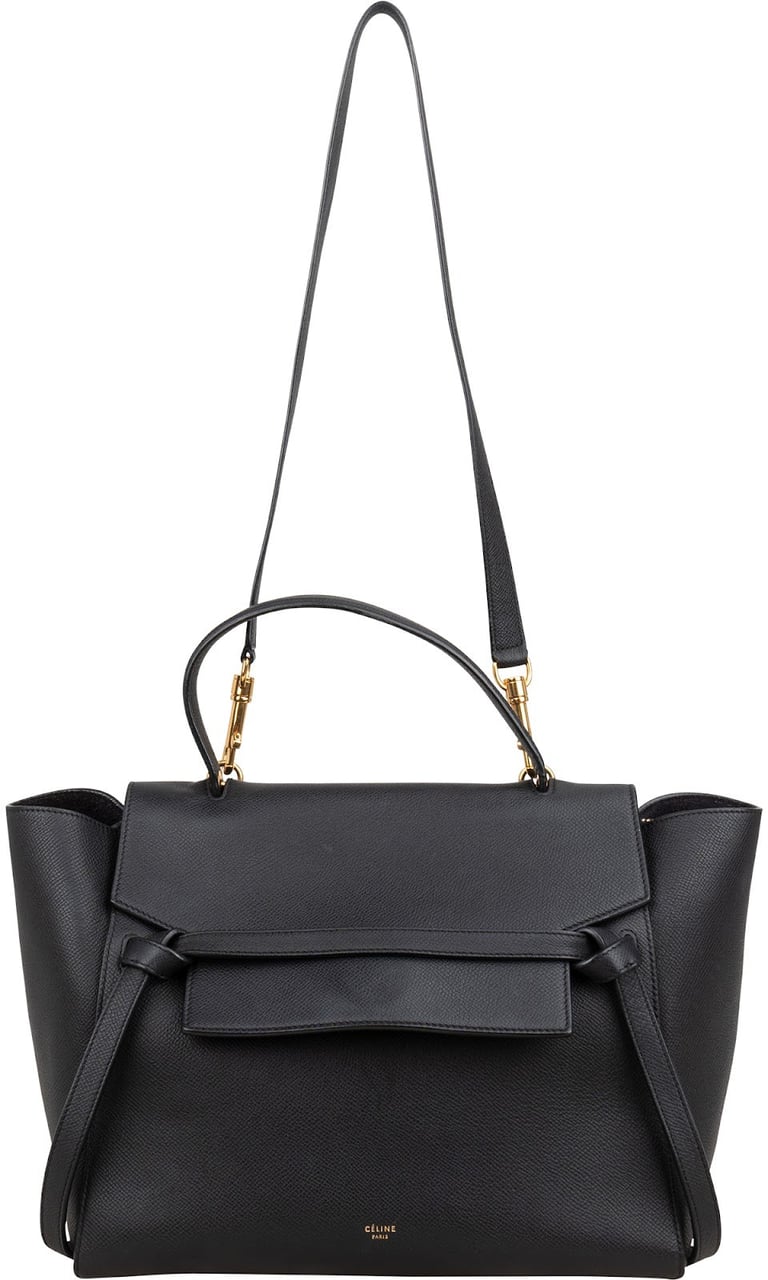 Celine Céline Black Grained Calfskin Belt Handbag Zwart