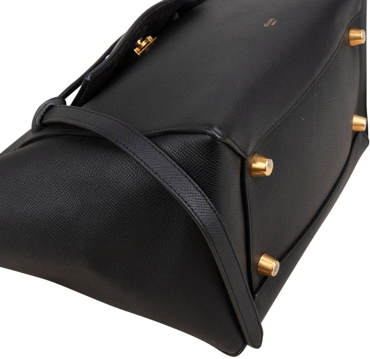 Celine Céline Black Grained Calfskin Belt Handbag Zwart