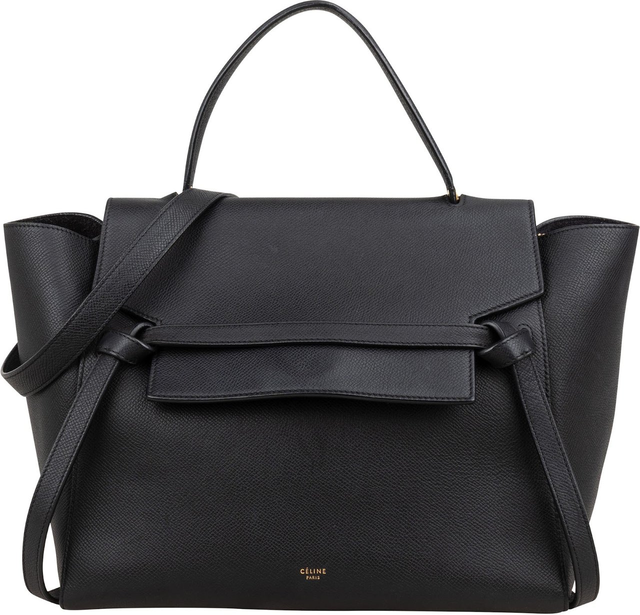 Celine Céline Black Grained Calfskin Belt Handbag Zwart