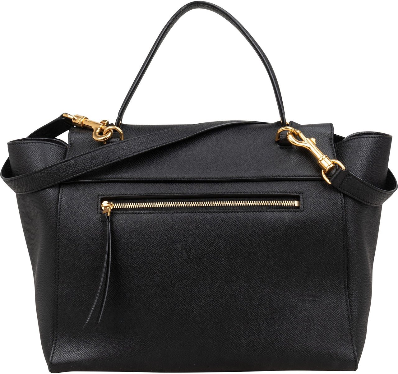 Celine Céline Black Grained Calfskin Belt Handbag Zwart