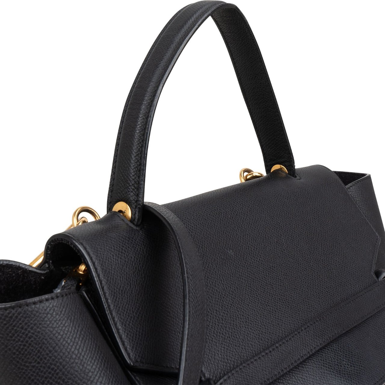 Celine Céline Black Grained Calfskin Belt Handbag Zwart