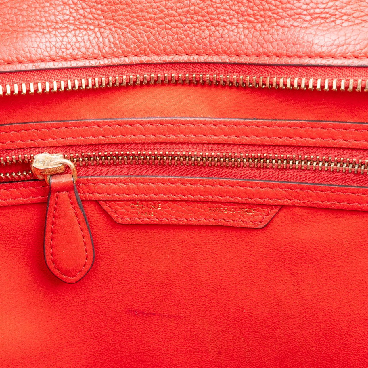 Celine Céline Red Drummed Calfskin Luggage Handbag Rood