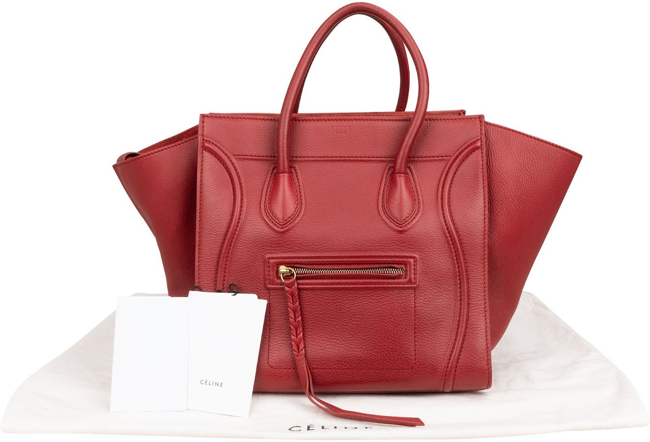 Celine Drummed Calfskin Phantom Handbag Rood