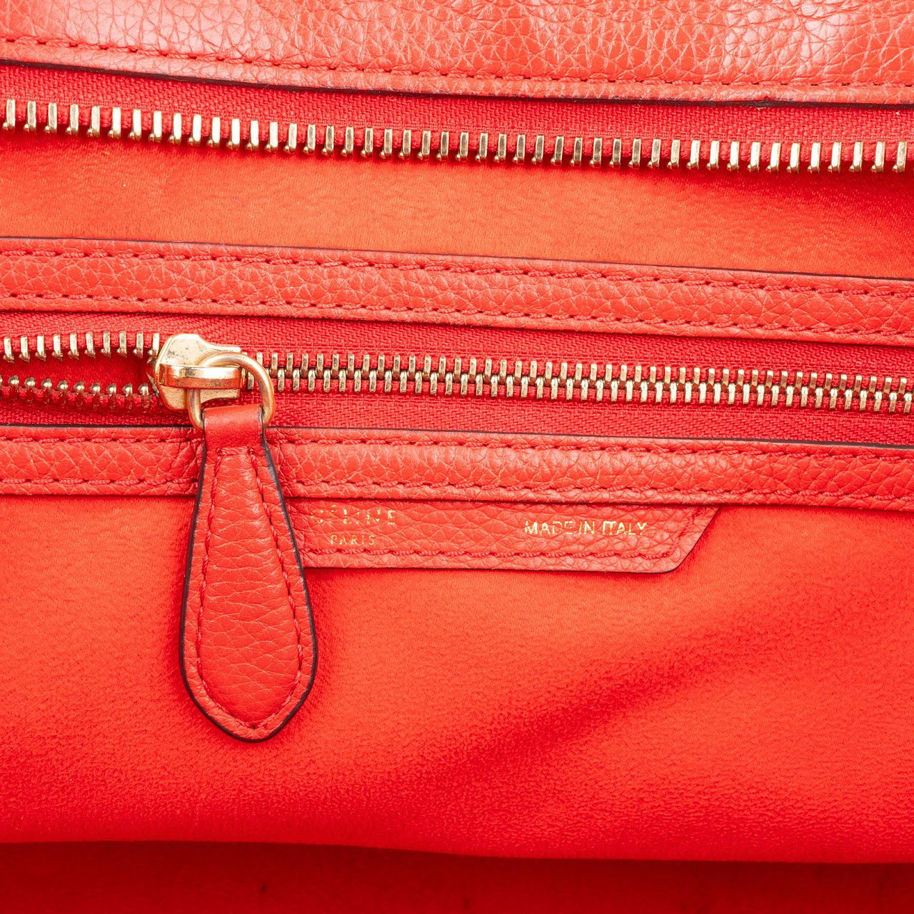 Celine Red Drummed Calfskin Luggage Handbag Rood