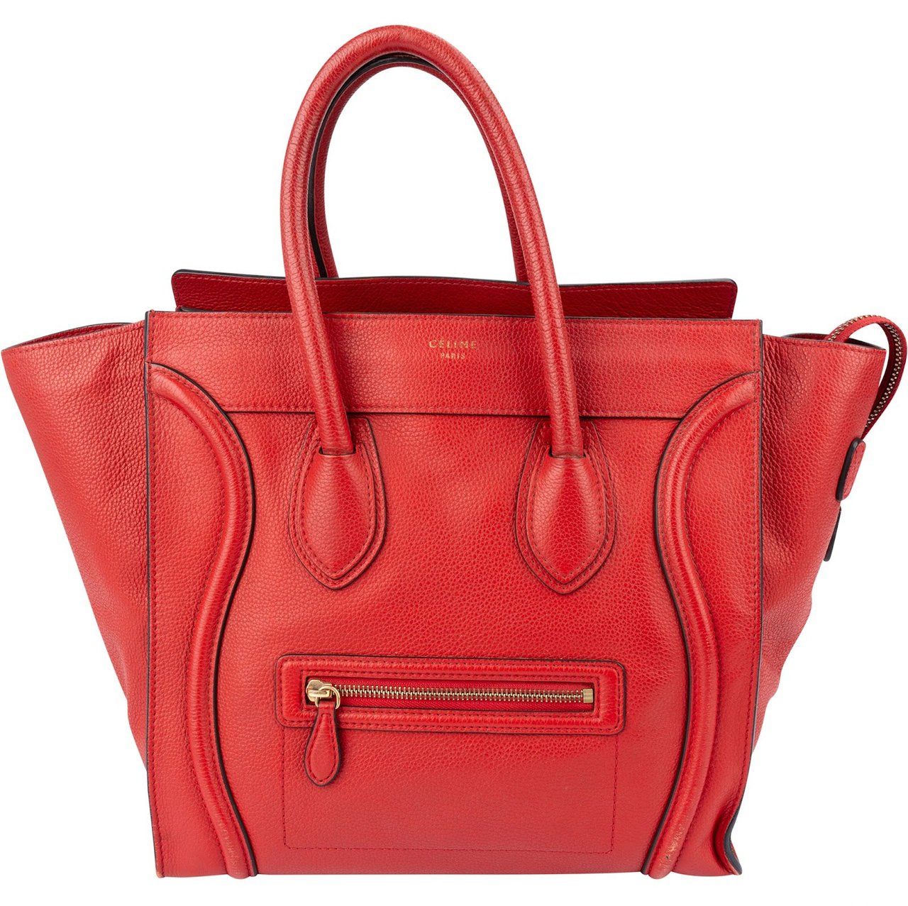 Celine Red Drummed Calfskin Luggage Handbag Rood