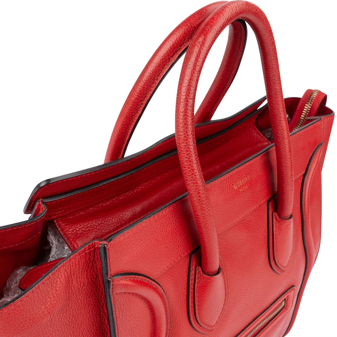 Celine Red Drummed Calfskin Luggage Handbag Rood