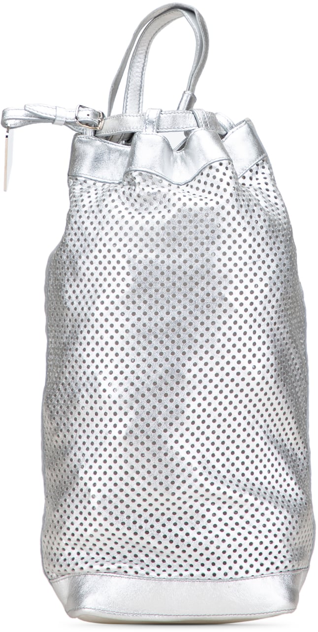Celine Perforated Metallic Calfskin Sling Backpack Zilver