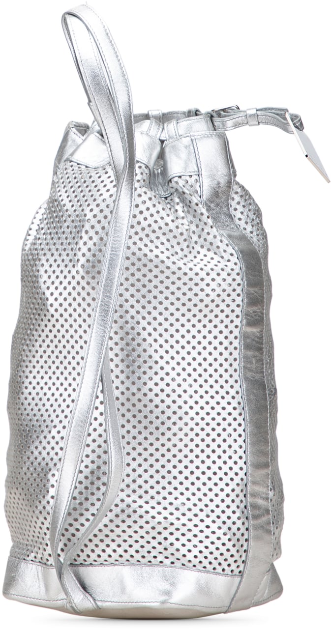 Celine Perforated Metallic Calfskin Sling Backpack Zilver