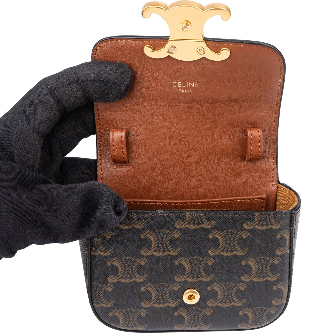 Celine Celine Macadam Monogram Mini Triomphe Crossbody Bag Bruin