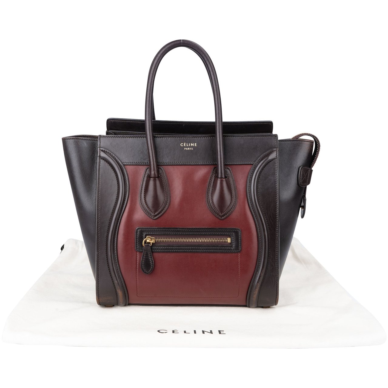 Celine Celine Bicolor Leather Luggage Handbag Bruin