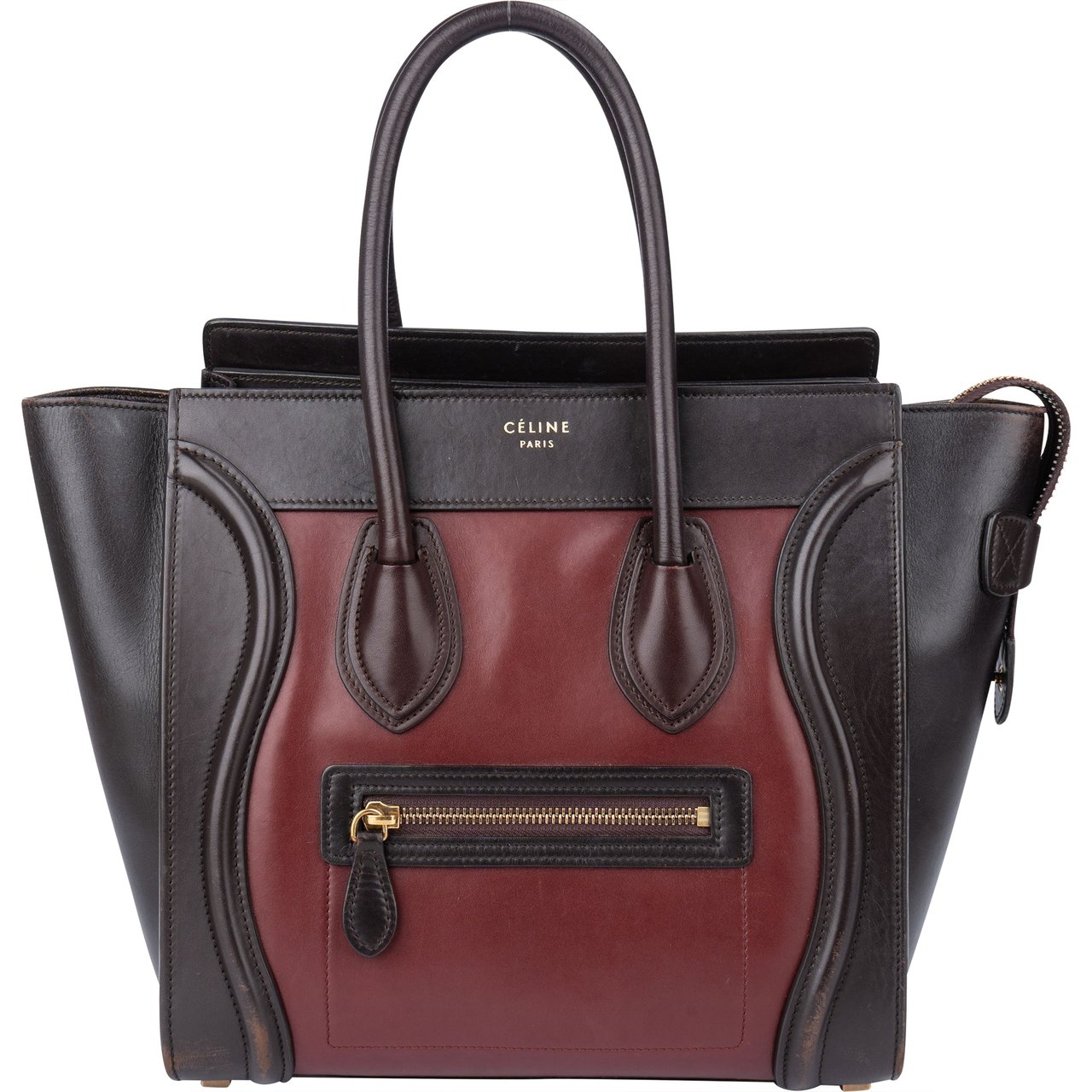 Celine Celine Bicolor Leather Luggage Handbag Bruin